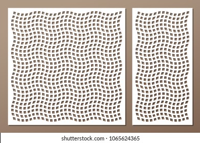Set decorative card for cutting. Square pattern. Laser cut. Ratio 1:1, 1:2. Vector illustration.