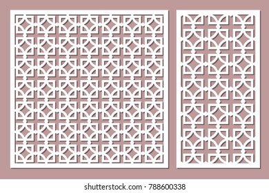 Set decorative card for cutting. Square repeat pattern. Laser cut. Ratio 1:1, 1:2. Vector illustration.