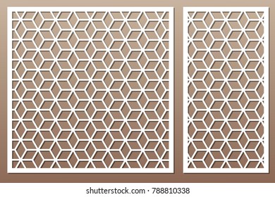 Set decorative card for cutting. Square pattern. Laser cut. Ratio 1:1, 1:2. Vector illustration.