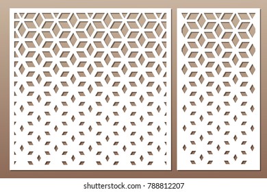 Set decorative card for cutting. Square pattern. Laser cut. Ratio 1:1, 1:2. Vector illustration.