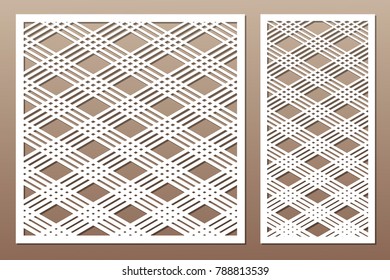 Set decorative card for cutting. Square line diagonal pattern. Laser cut. Ratio 1:1, 1:2. Vector illustration.
