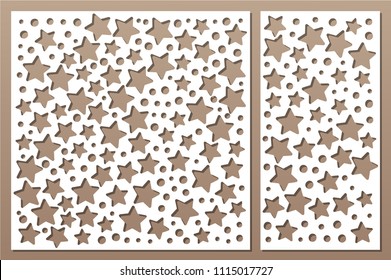 Set Decorative Card For Cutting. Decorative Star Pattern. Laser Cut Panel. Ratio 1:1, 1:2. Vector Illustration.