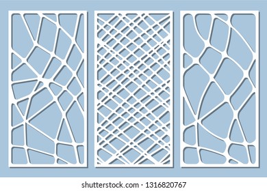 Set decorative card for cutting. Wave linear pattern. Laser cut panel. Ratio 1:2. Vector illustration.