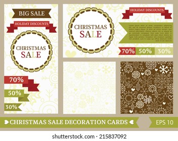 set of decorative cards and wrapping paper for christmas sale, vector illustration