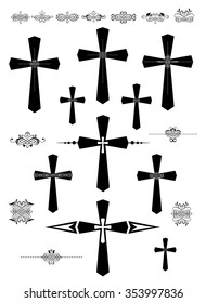 Set of decorative catholic cross and design elements