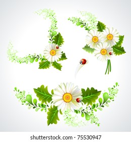 set of Decorative  chamomiles with ladybirds