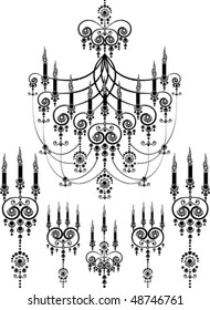 Set of decorative chandeliers with candles
