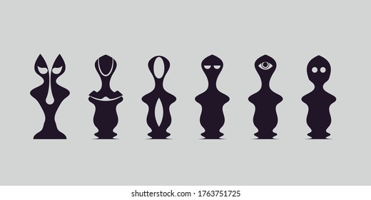 Set of Decorative chess pieces alien torso figure, Vector illustration