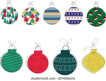 Set with decorative Christmas balls. For the design of cards and invitations, flyers, souvenir shops, prints and packaging. Vector illustration isolated on white background.