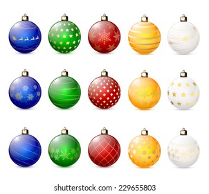 Set of decorative Christmas balls isolated on white background, illustration.