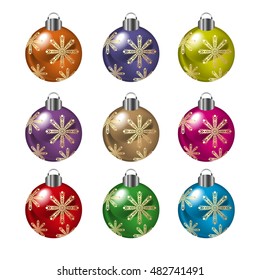 Set of decorative christmas balls, isolated on white.