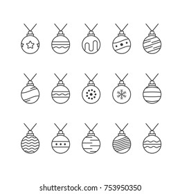 Set of decorative Christmas balls, vector flat design for holidays Happy New Year and Merry Christmas