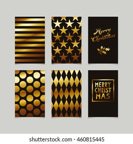 set of decorative christmas cards in gold