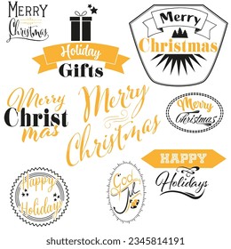 Set of decorative Christmas label on a white background, seasonal vector illustration 