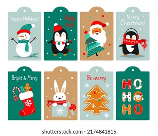 Set of decorative christmas tags, gift labels. Vector set