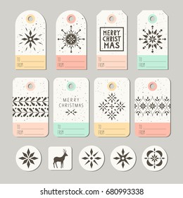 set of decorative christmas tags and stickers