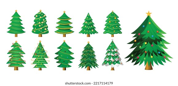 set of decorative christmas tree ornaments design 