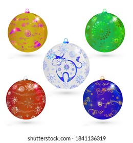 Set of decorative Christmas tree toys. For greeting cards, banners and other designs