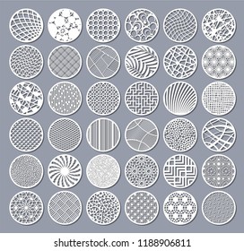 Set decorative circle card for cutting. Round Abstract geometric linear pattern. Laser cut. Vector illustration.