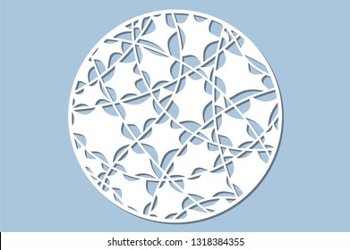 Set decorative circle card for cutting. Abstract linear pattern. Laser cut panel. Vector illustration.