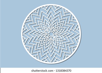 Set decorative circle card for cutting. Geometry, line, flower pattern. Laser cut panel. Vector illustration.