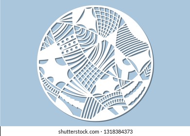 Set decorative circle card for cutting. Doodle line pattern. Laser cut panel.  Vector illustration.