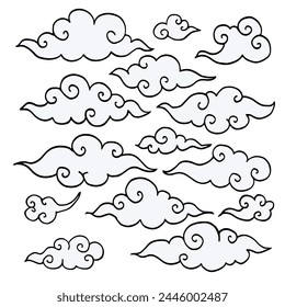 Set of Decorative cloud hand drawing illustartion vector, Background pattern design