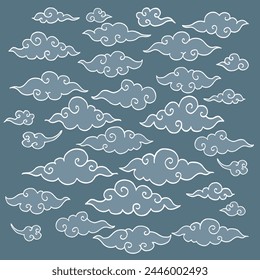 Set of Decorative cloud hand drawing illustartion vector, Background pattern design
