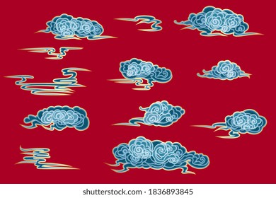 Conjunto de nubes decorativas al estilo chino