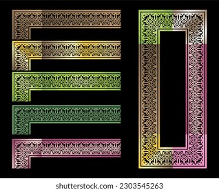 Set of decorative color gradations seamless ornamental borders with corners