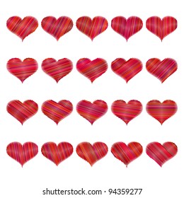 a set of decorative colored hearts on a white background