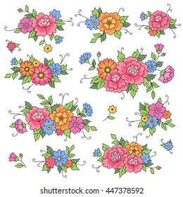 Set of decorative composition of flowers isolated on white background
