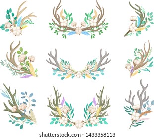 Set of decorative compositions. Vector illustration on white background.