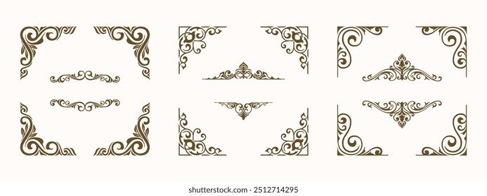 definir decorativo canto quadrado borda moldura borda linha saudação cartão convite rótulo do produto