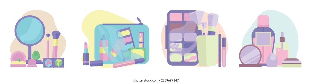 Set von dekorativen Kosmetika und Accessoires von Make-up-Künstler auf 