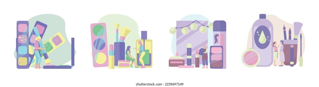 Set of decorative cosmetics and accessories of makeup artist on 