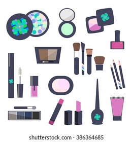 Set of Decorative Cosmetics. Collection of Make Up and Cosmetics Icons. Vector illustration.
