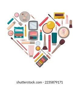 A set of decorative cosmetics in the form of a heart. vector illustration