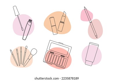 Set of decorative cosmetics icons with colored spots. vector illustration