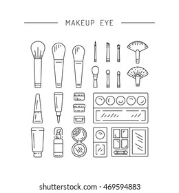 Set of Decorative cosmetics for makeup in a outline style.