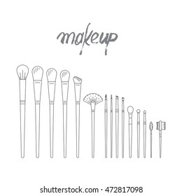 Set of Decorative cosmetics for makeup in a outline style.