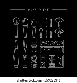 Set of Decorative cosmetics for makeup in a outline style.