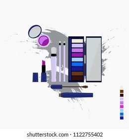 Set of decorative cosmetics, shadows, lipstick, mascara, blush.