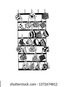 set of decorative cups for tea and coffee, vector illustration