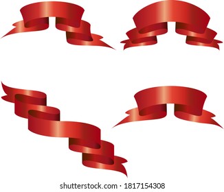 Set of decorative curved vector red silk ribbon blank banners isolated on white