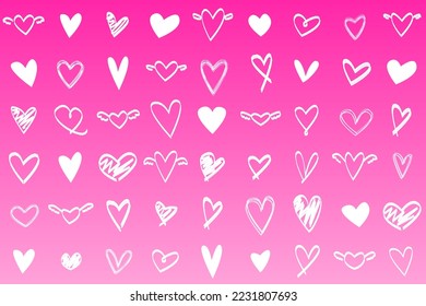 Set of decorative cute red hearts. Doodle set of black and white pencil drawing objects. Hand drawn abstract illustration grunge elements. Vector abstract hearts for design