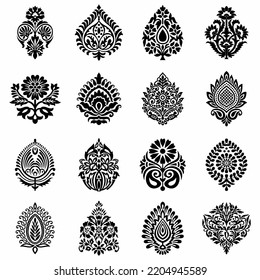 Set of decorative damask pattern design