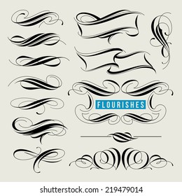 Set of decorative design elements, calligraphic flourishes and page decor