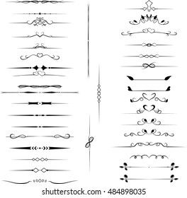 Set decorative design elements, calligraphic flourishes page decor