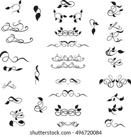 Set decorative design elements, calligraphic flourishes page decor